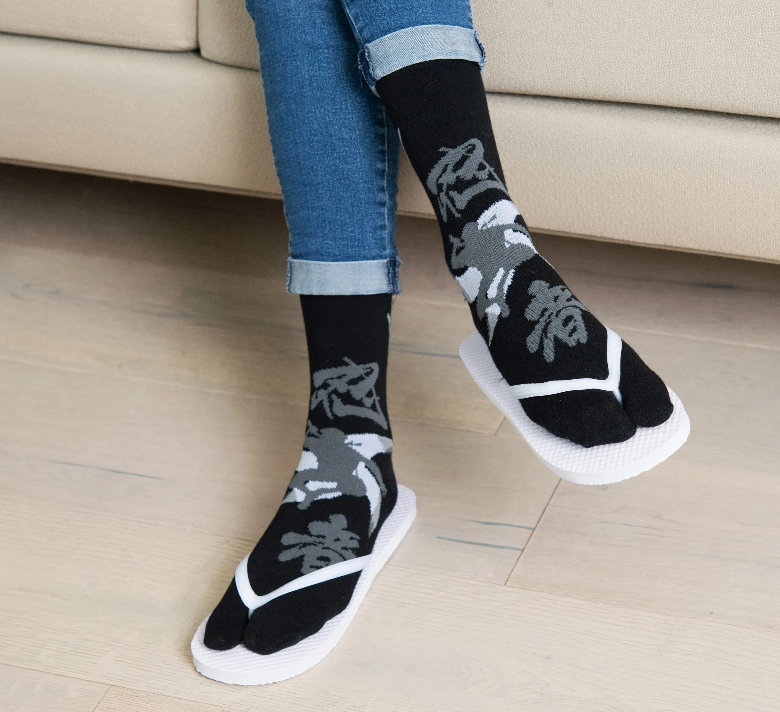 3 Pairs - V-Toe Split Toe Socks Big Toe Tabi Black Ninja, Pink Ninja and Sushi Crew by V-Toe Socks, Inc