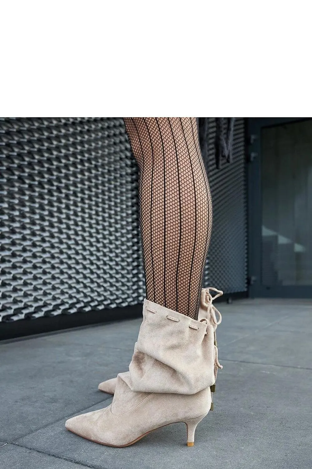 Beige slip-on low heel boots