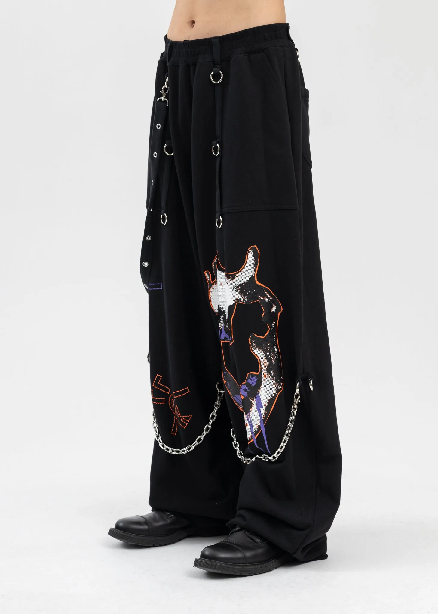BLACK WIDE SWEAT PANTS MULTI PRINT