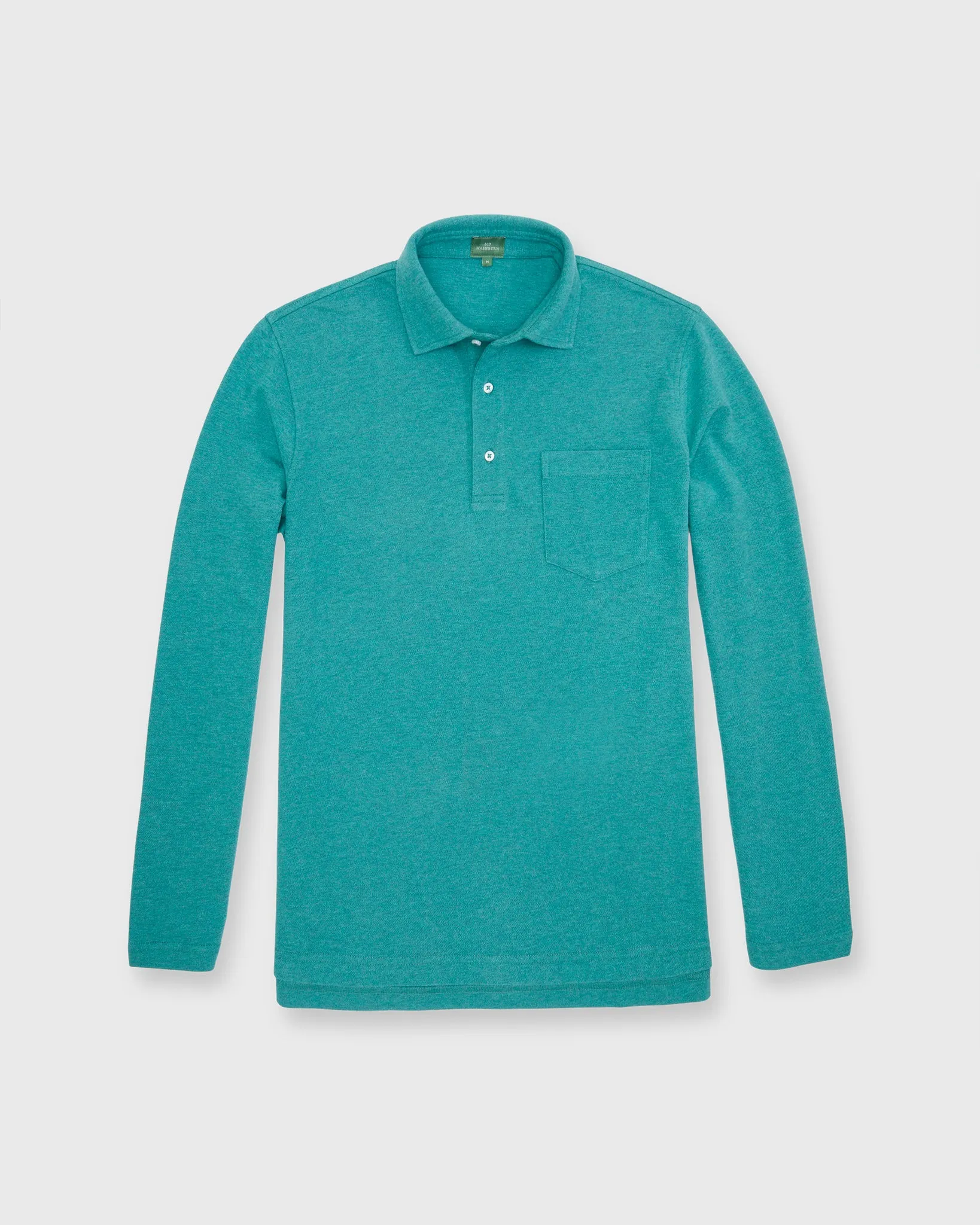 Long-Sleeved Polo in Heathered Green Pima Pique