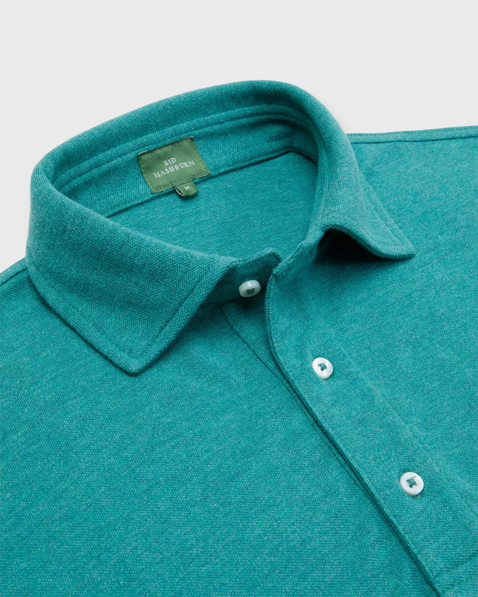 Long-Sleeved Polo in Heathered Green Pima Pique