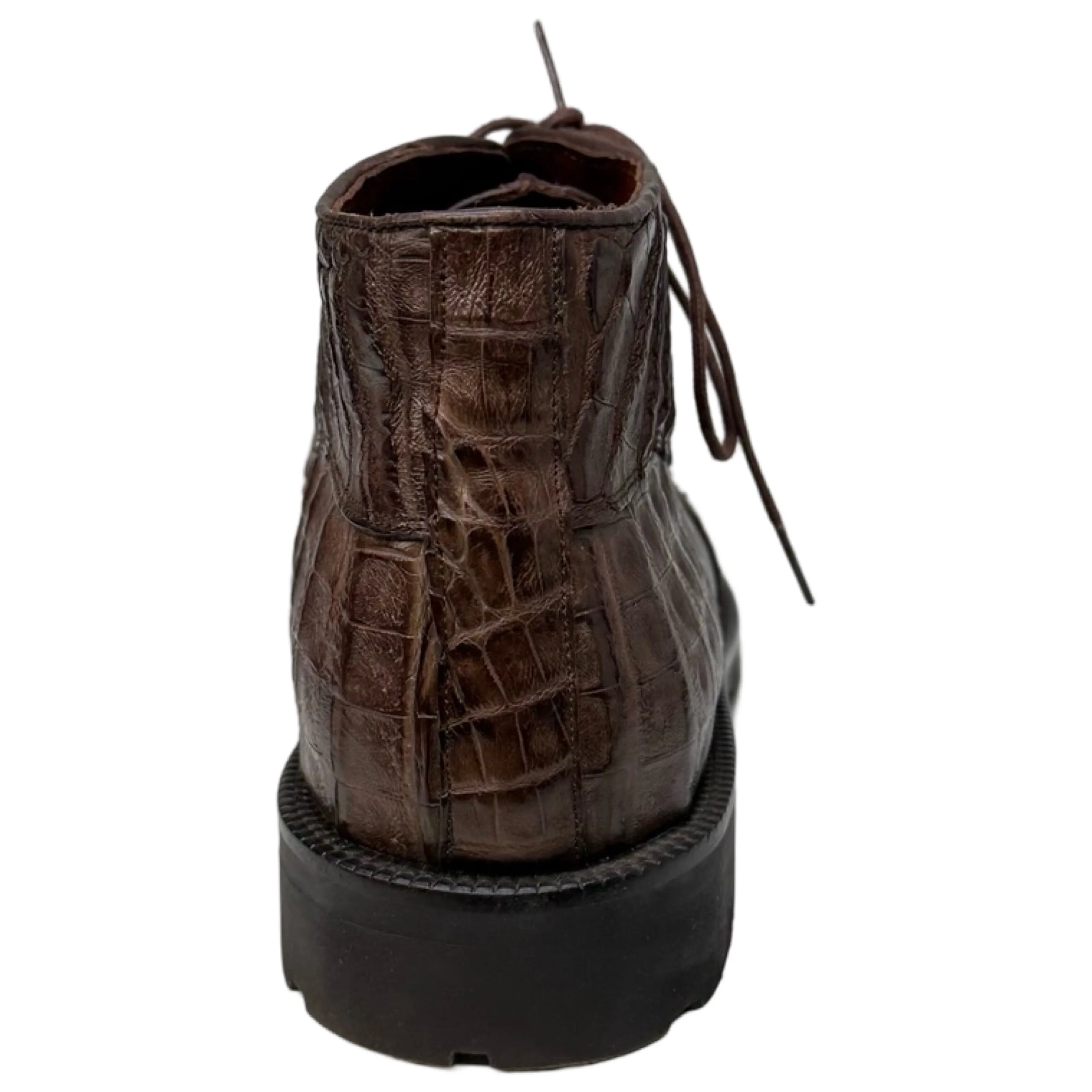 Los Altos Brown All-Over Crocodile Belly Lace Up Ankle Boots