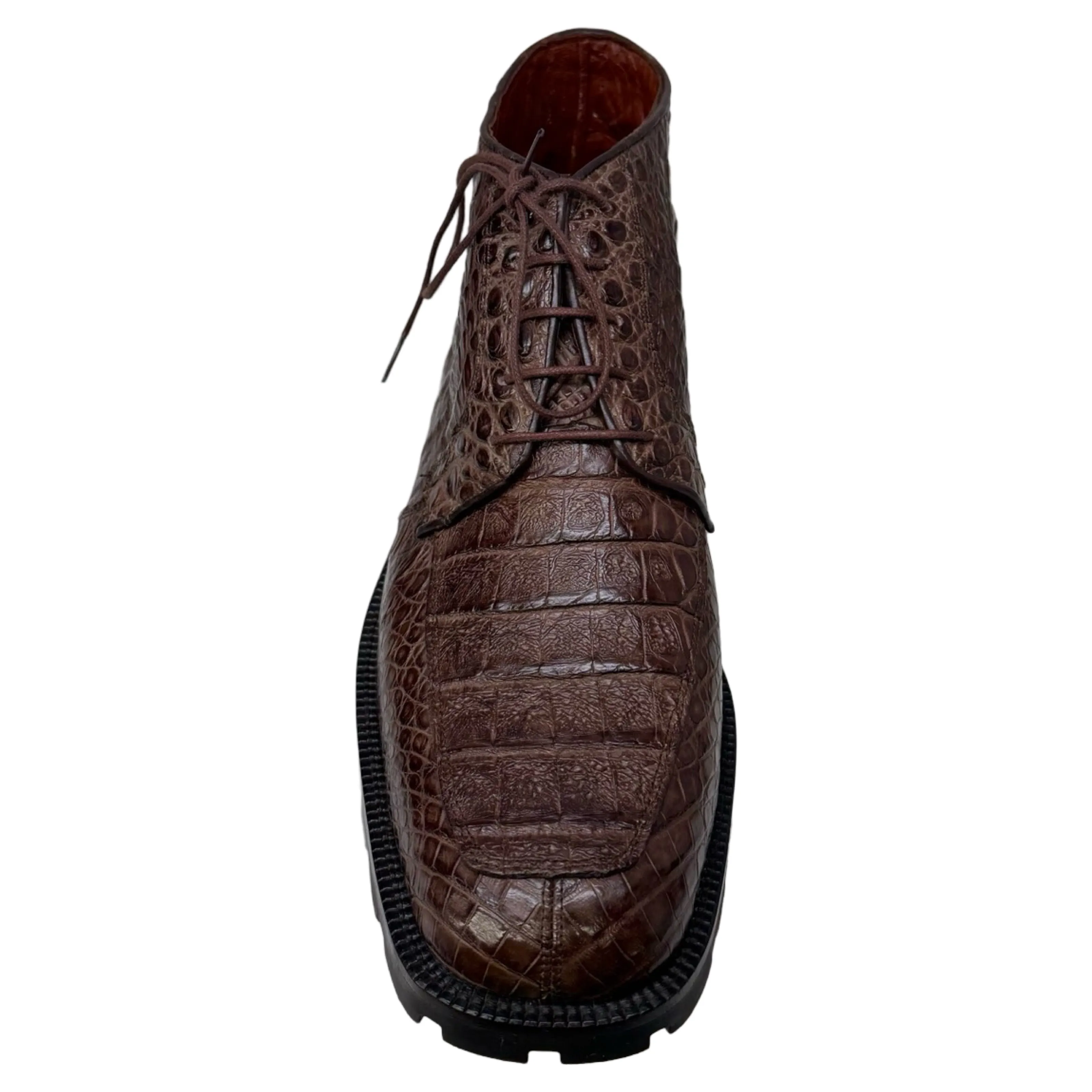 Los Altos Brown All-Over Crocodile Belly Lace Up Ankle Boots
