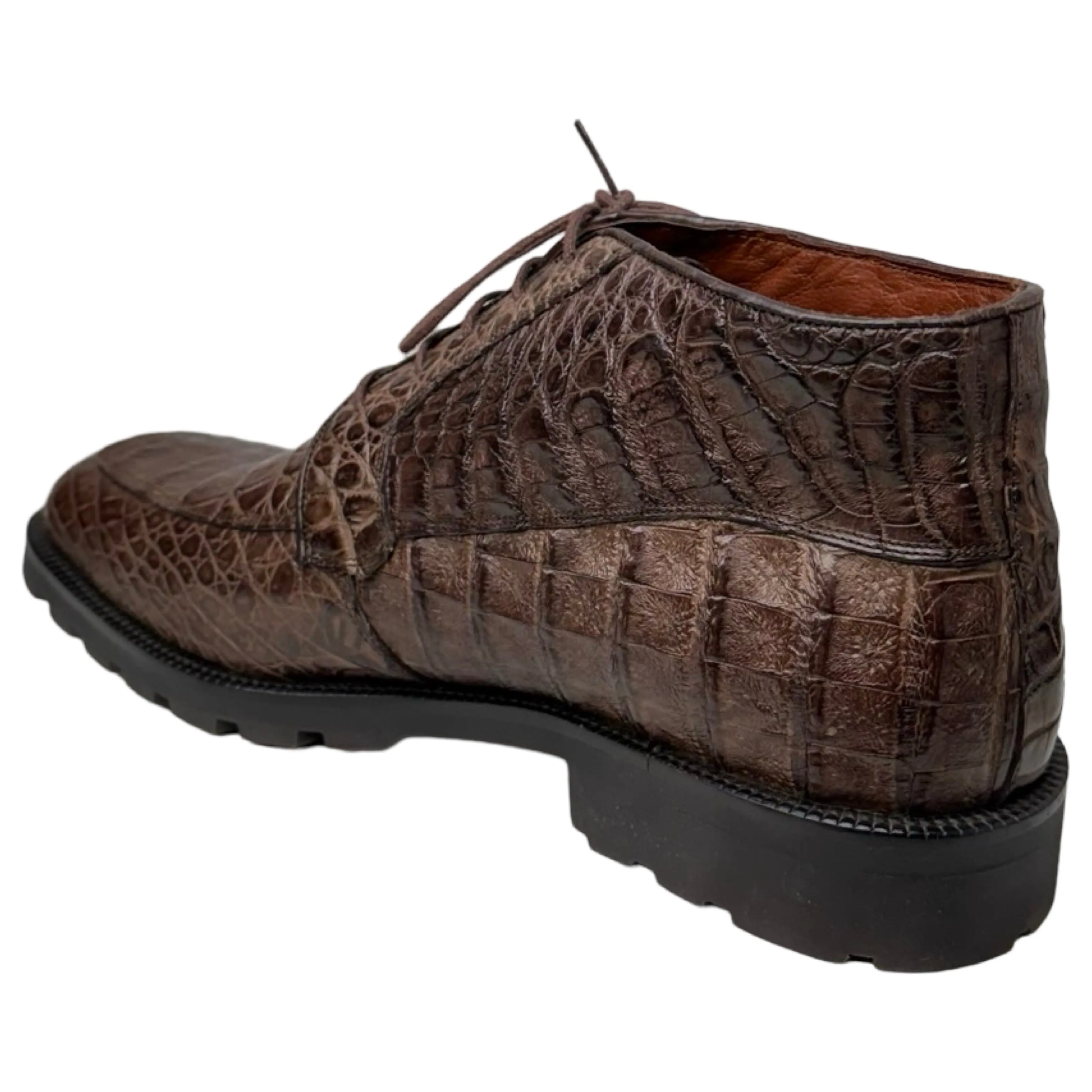 Los Altos Brown All-Over Crocodile Belly Lace Up Ankle Boots