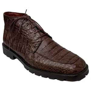 Los Altos Brown All-Over Crocodile Belly Lace Up Ankle Boots