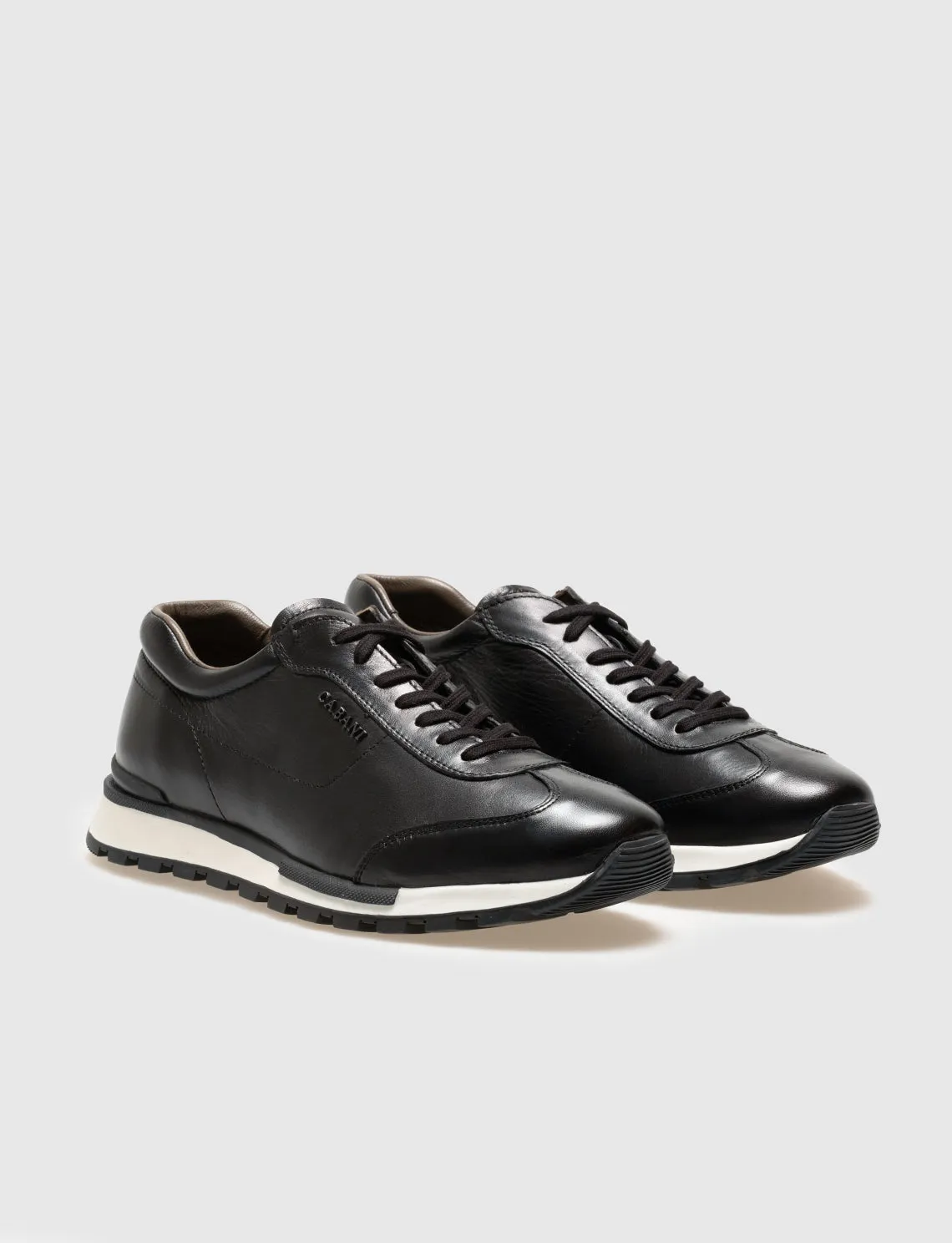 Men Black Genuine Leather Lace Up Front Sneakers