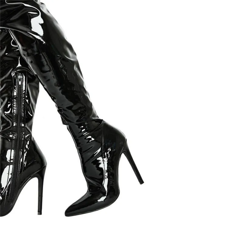 Patent Leather Point Toe High Heel Over Knee Boots