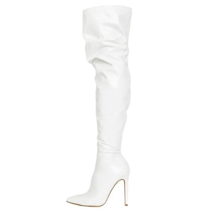 Patent Leather Point Toe High Heel Over Knee Boots