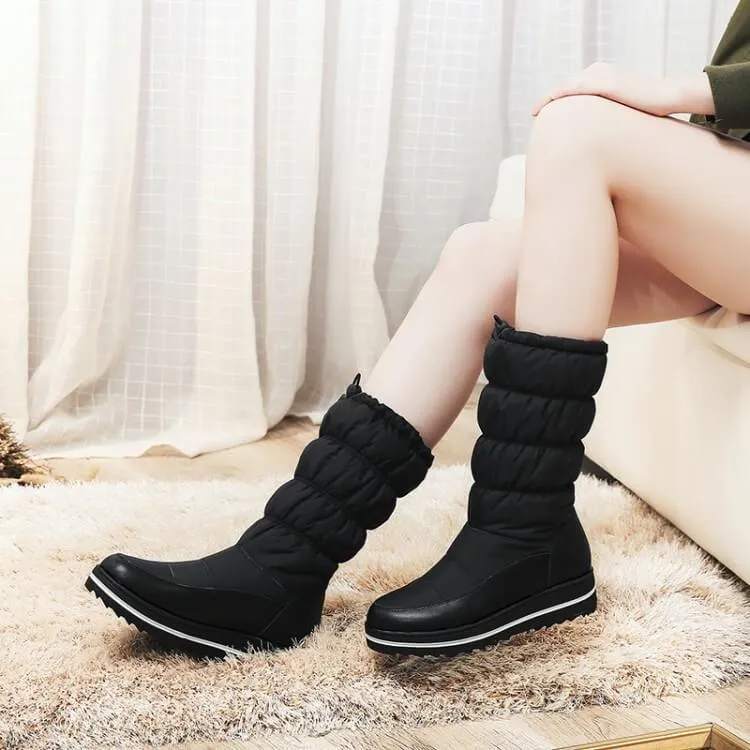 Platform Flat Round Toe Calf Snow Mid Boots