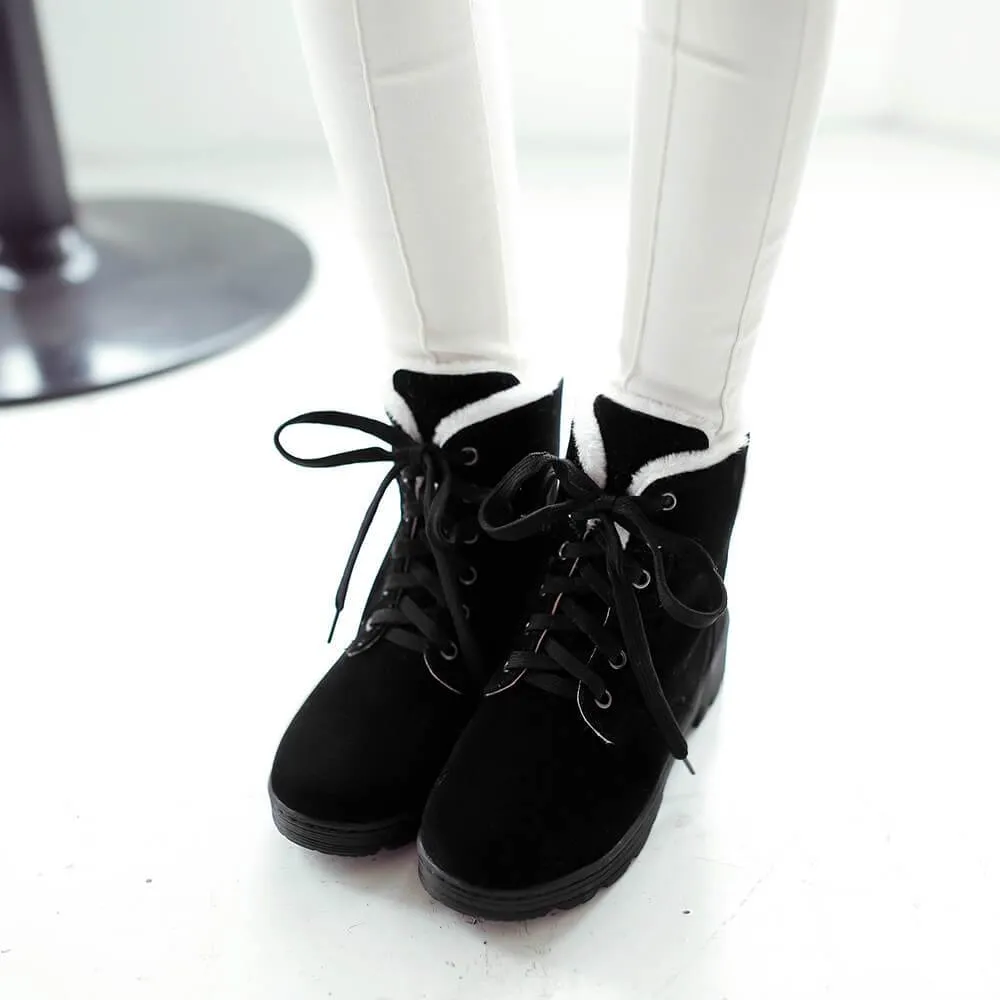 Platform Low Heel Lace Up Suede Ankle Boots