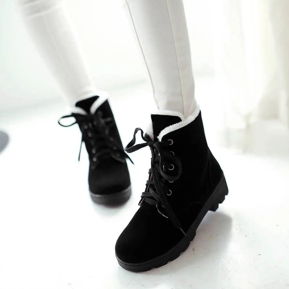 Platform Low Heel Lace Up Suede Ankle Boots