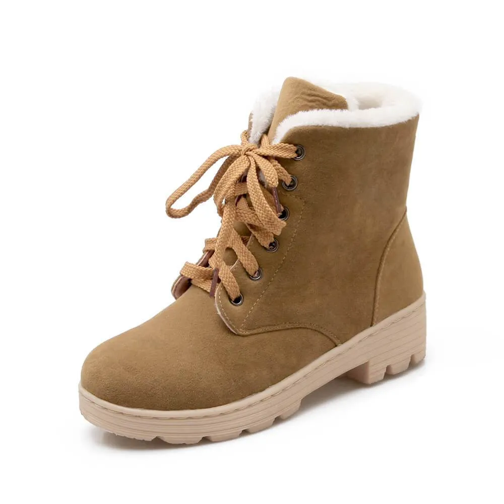 Platform Low Heel Lace Up Suede Ankle Boots