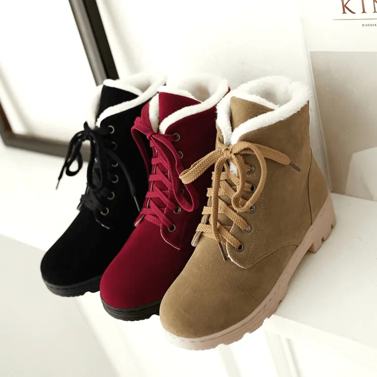 Platform Low Heel Lace Up Suede Ankle Boots