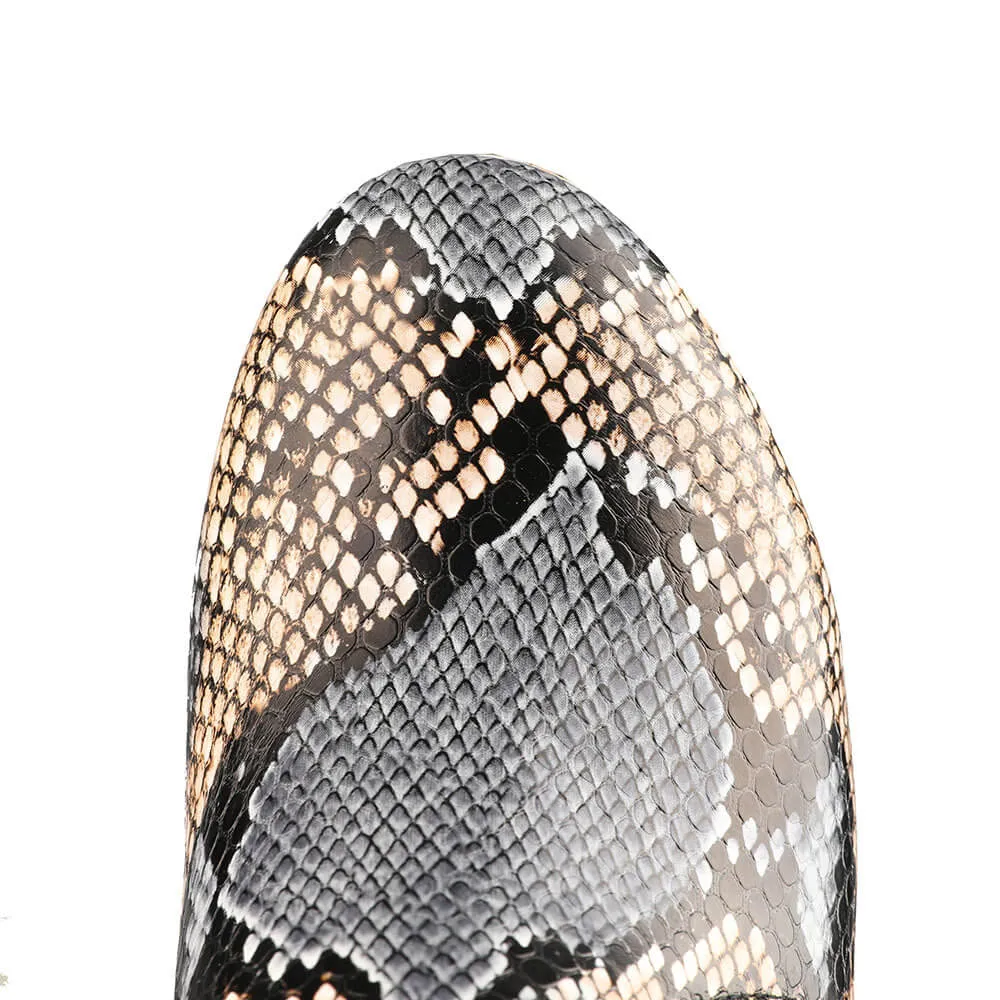 PU Print Platform High Heel Thigh High Boots